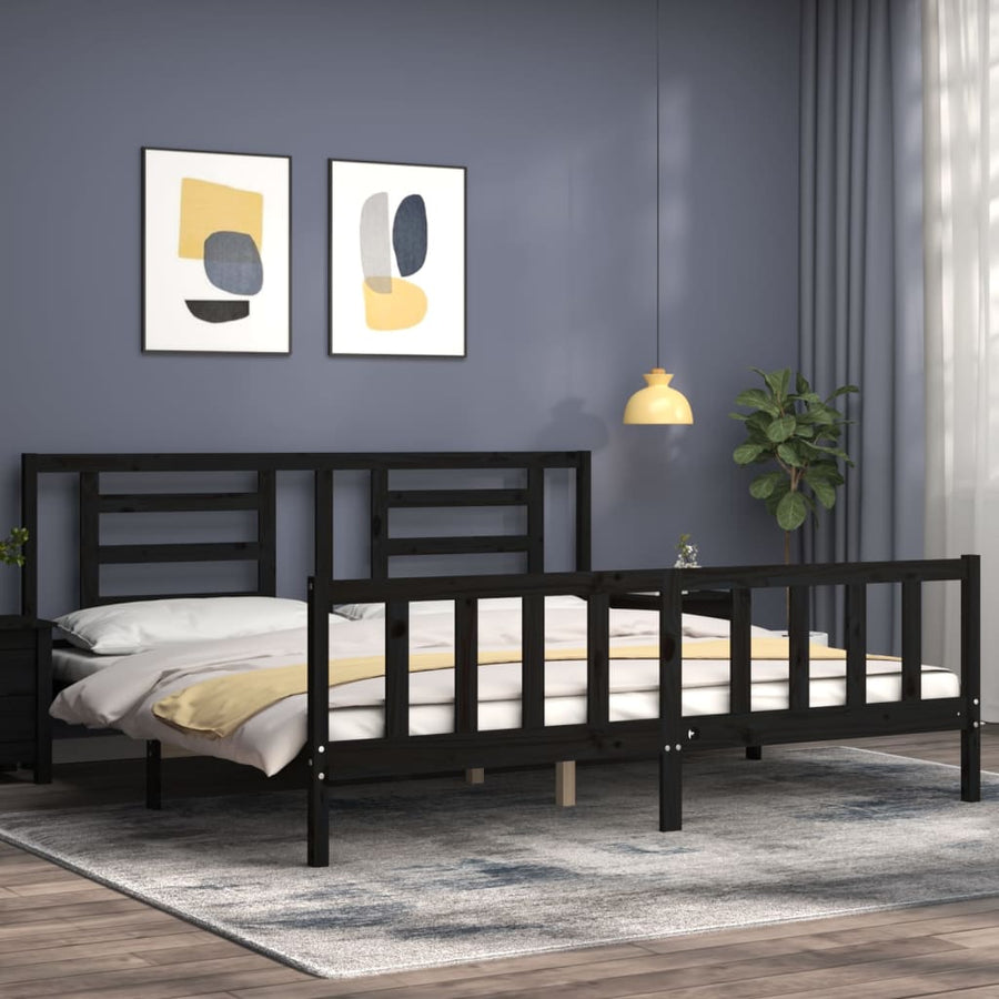 Bedframe Met Hoofdbord Massief Hout 200 x 200 cm Zwart