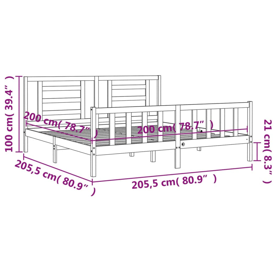 Bedframe Met Hoofdbord Massief Hout 200 x 200 cm Zwart