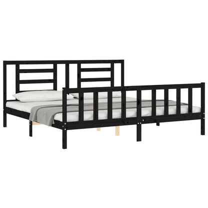 Bedframe Met Hoofdbord Massief Hout 200 x 200 cm Zwart