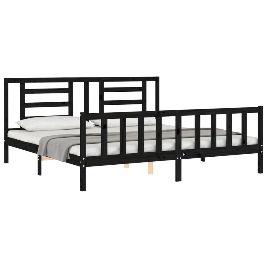 Bedframe Met Hoofdbord Massief Hout 200 x 200 cm Zwart