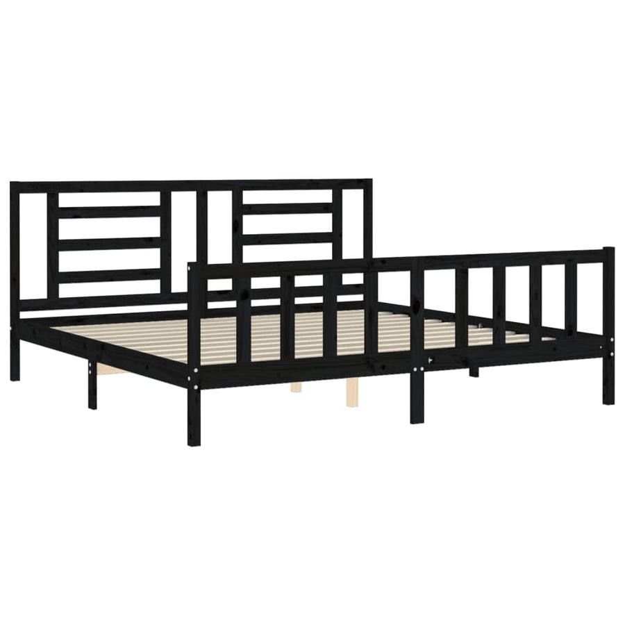 Bedframe Met Hoofdbord Massief Hout 200 x 200 cm Zwart
