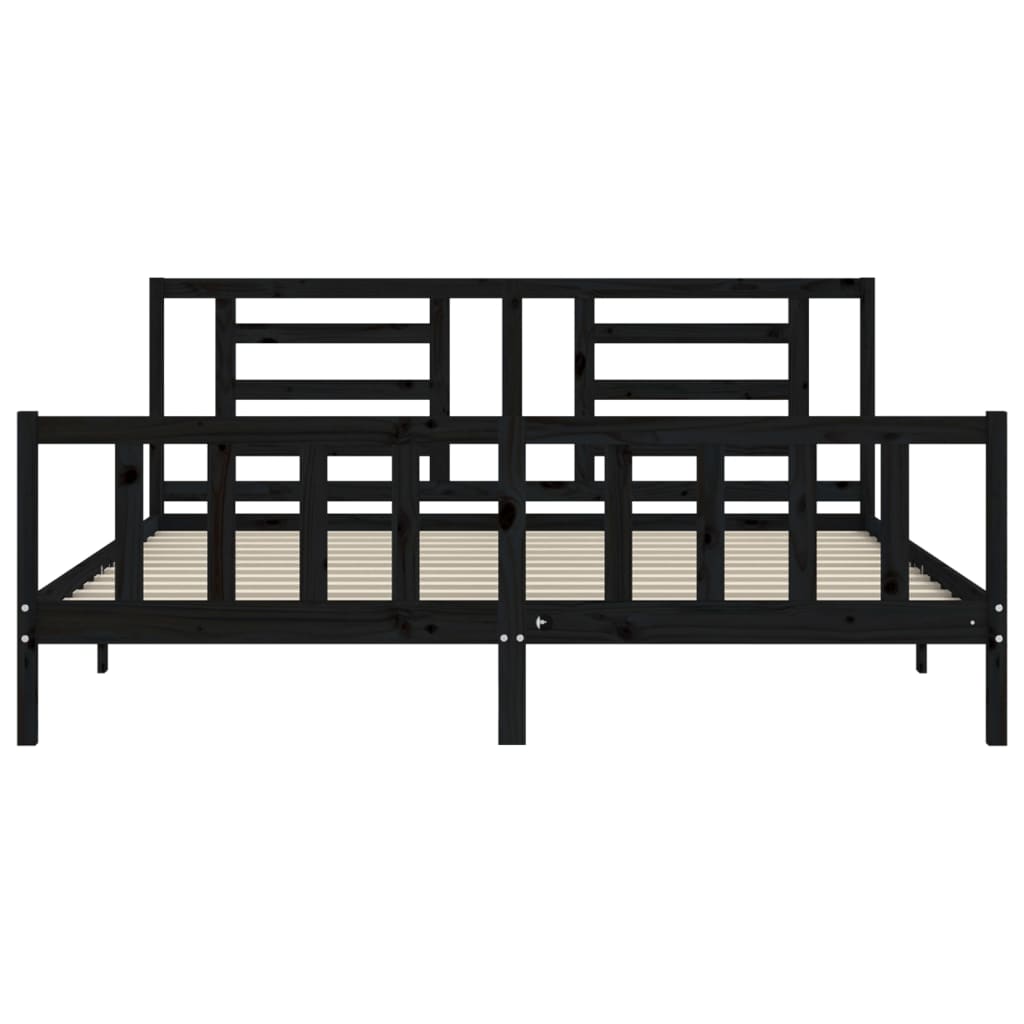 Bedframe Met Hoofdbord Massief Hout 200 x 200 cm Zwart