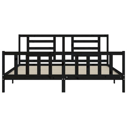 Bedframe Met Hoofdbord Massief Hout 200 x 200 cm Zwart