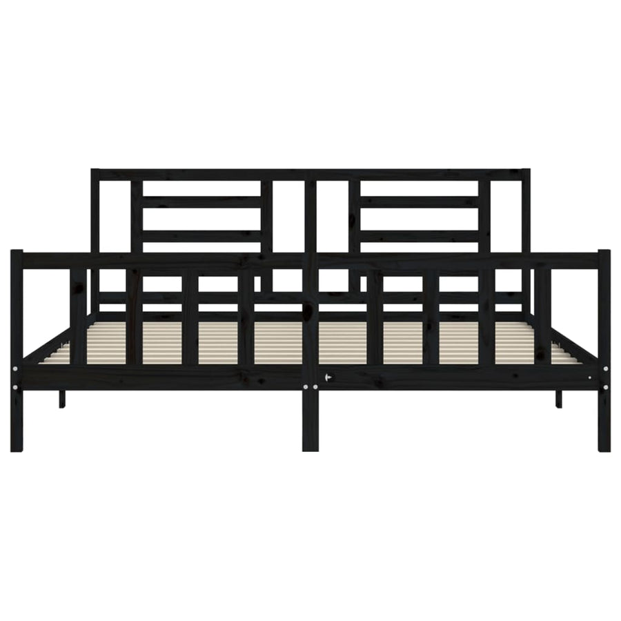 Bedframe Met Hoofdbord Massief Hout 200 x 200 cm Zwart