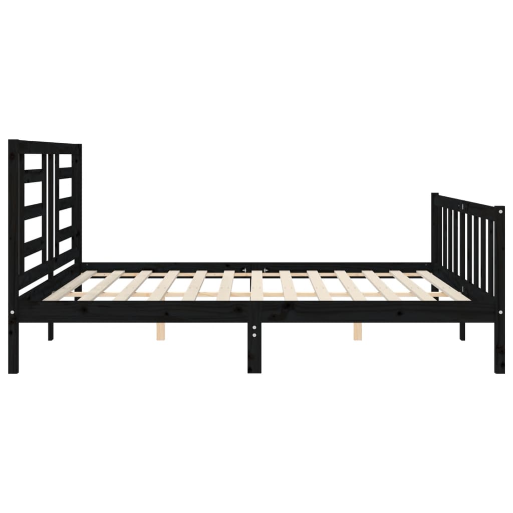 Bedframe Met Hoofdbord Massief Hout 200 x 200 cm Zwart