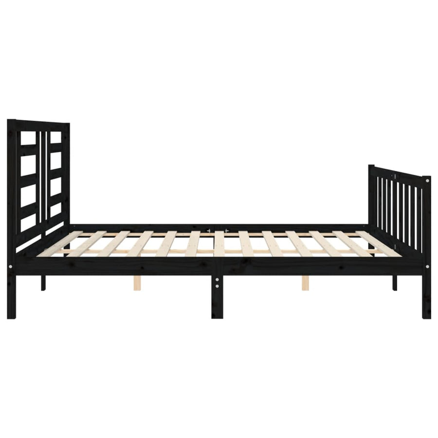 Bedframe Met Hoofdbord Massief Hout 200 x 200 cm Zwart