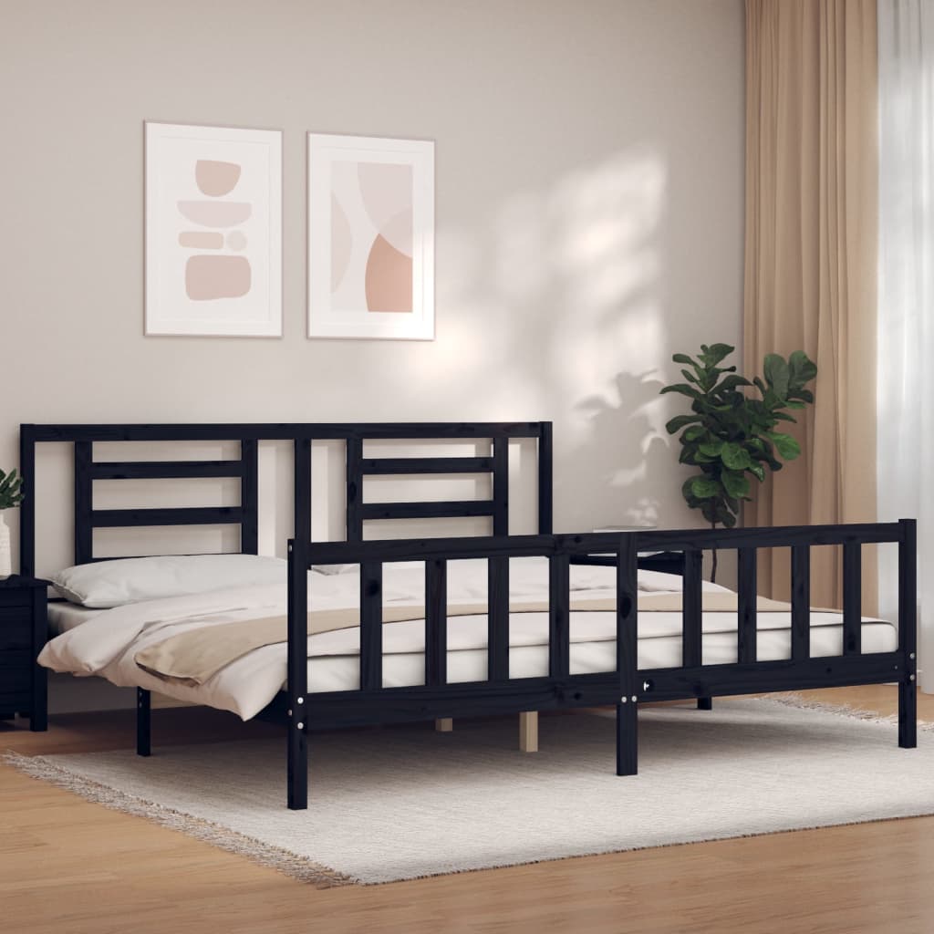 Bedframe Met Hoofdbord Massief Hout 200 x 200 cm Zwart