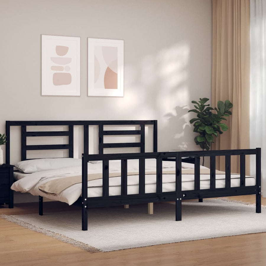 Bedframe Met Hoofdbord Massief Hout 200 x 200 cm Zwart