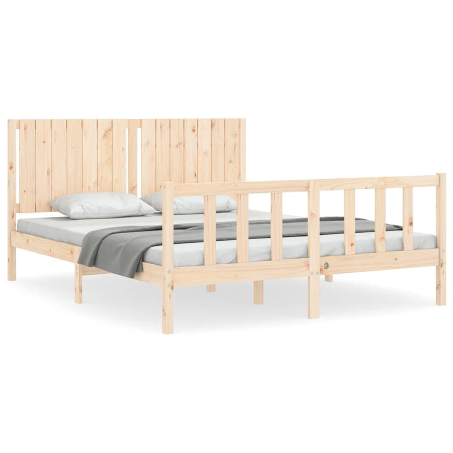Bedframe Met Hoofdbord Massief Hout 160 x 200 cm Naturel