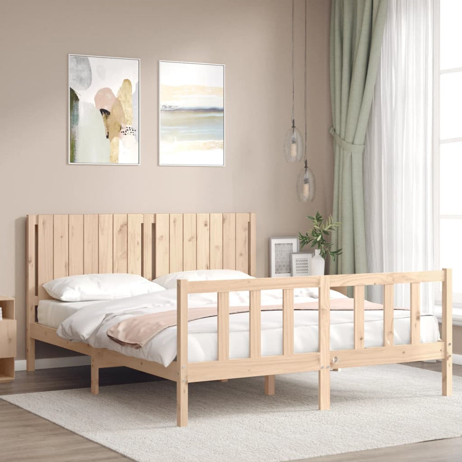 Bedframe Met Hoofdbord Massief Hout 160 x 200 cm Naturel