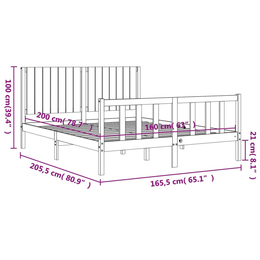 Bedframe Met Hoofdbord Massief Hout 160 x 200 cm Naturel