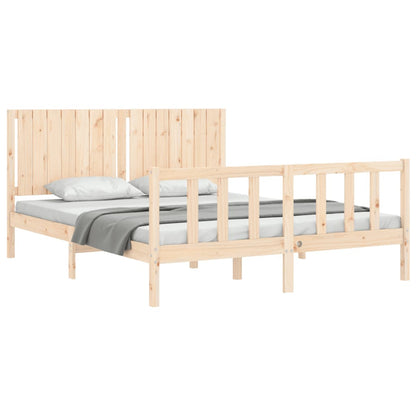 Bedframe Met Hoofdbord Massief Hout 160 x 200 cm Naturel