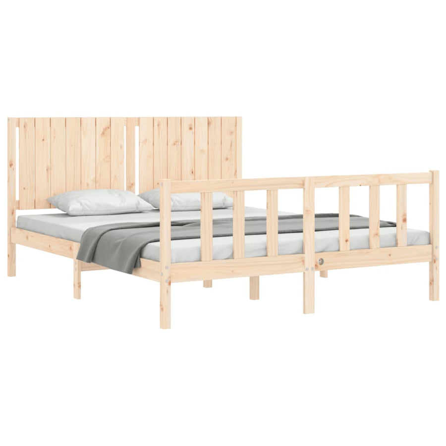 Bedframe Met Hoofdbord Massief Hout 160 x 200 cm Naturel