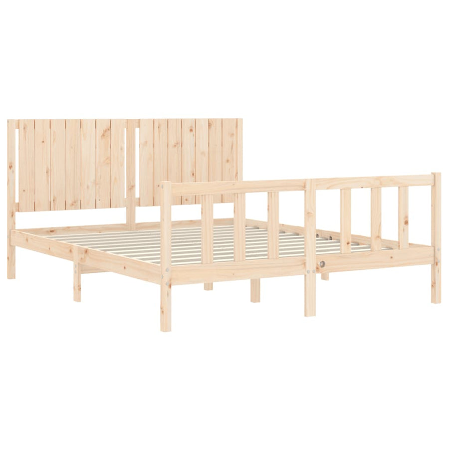 Bedframe Met Hoofdbord Massief Hout 160 x 200 cm Naturel