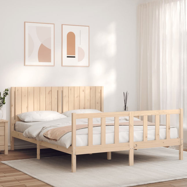 Bedframe Met Hoofdbord Massief Hout 160 x 200 cm Naturel