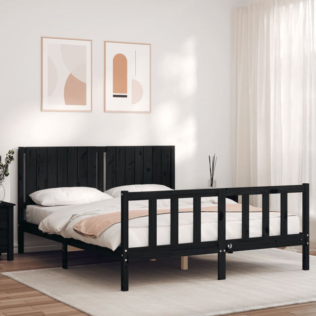 Bedframe Met Hoofdbord Massief Hout 160 x 200 cm Zwart