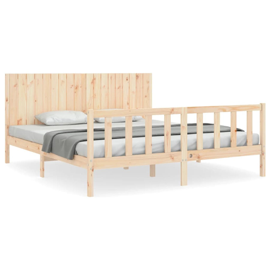 Bedframe Met Hoofdbord Massief Hout 6Ft Super King 180 x 200 cm Naturel