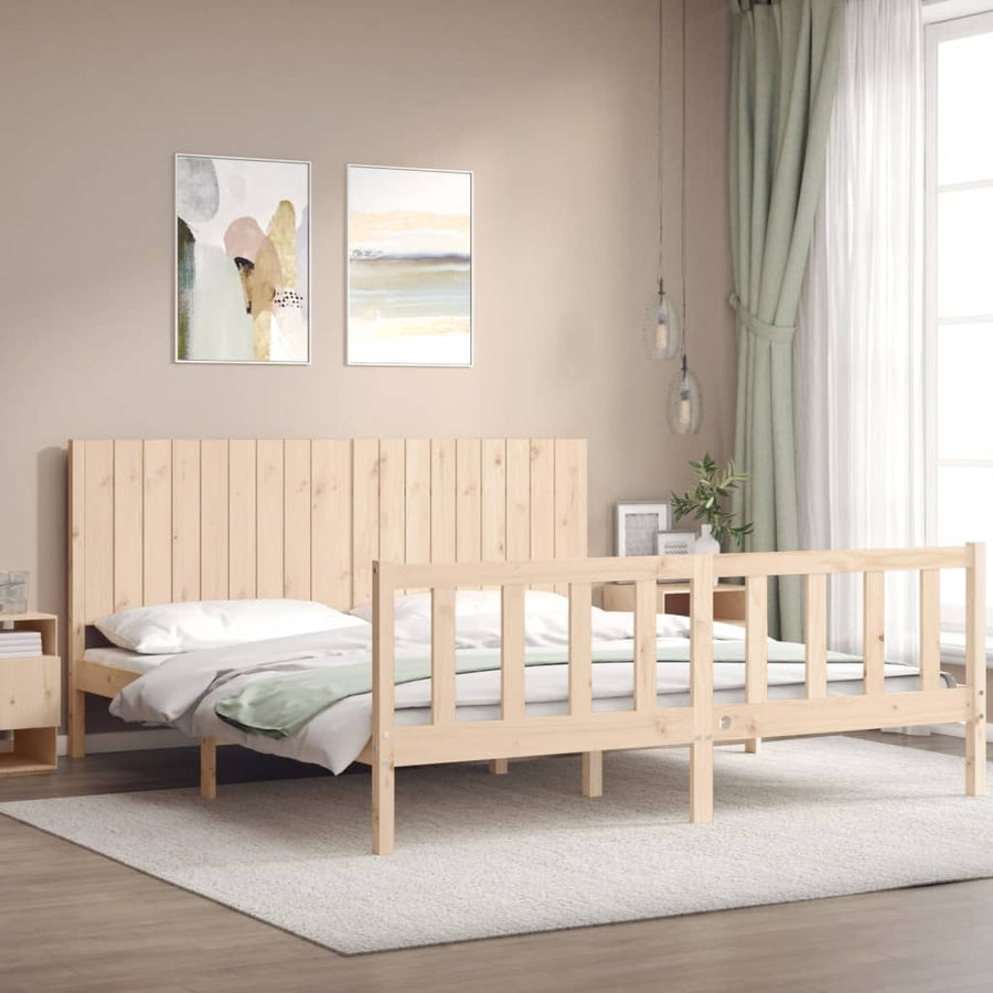 Bedframe Met Hoofdbord Massief Hout 6Ft Super King 180 x 200 cm Naturel