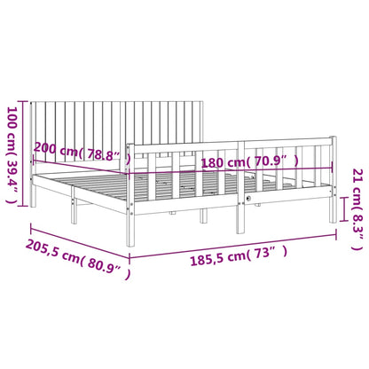 Bedframe Met Hoofdbord Massief Hout 6Ft Super King 180 x 200 cm Naturel