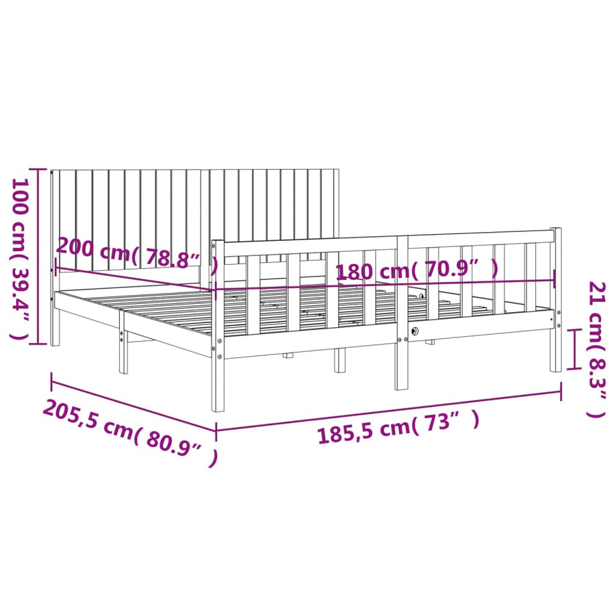 Bedframe Met Hoofdbord Massief Hout 6Ft Super King 180 x 200 cm Naturel