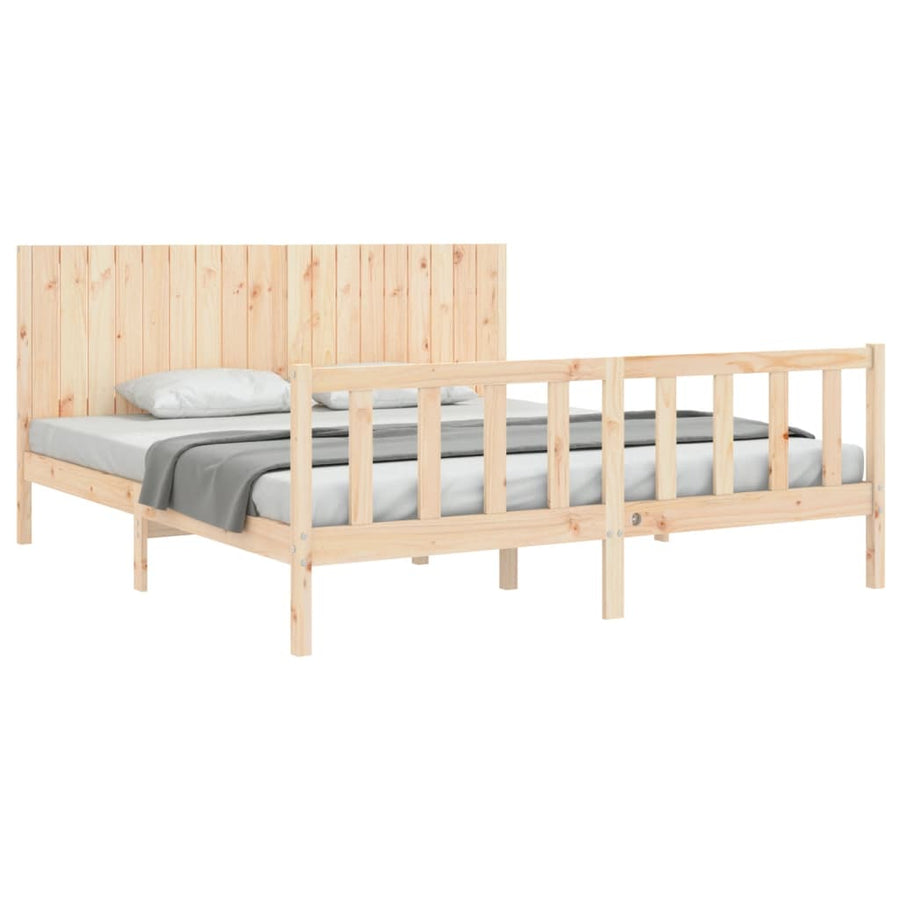 Bedframe Met Hoofdbord Massief Hout 6Ft Super King 180 x 200 cm Naturel