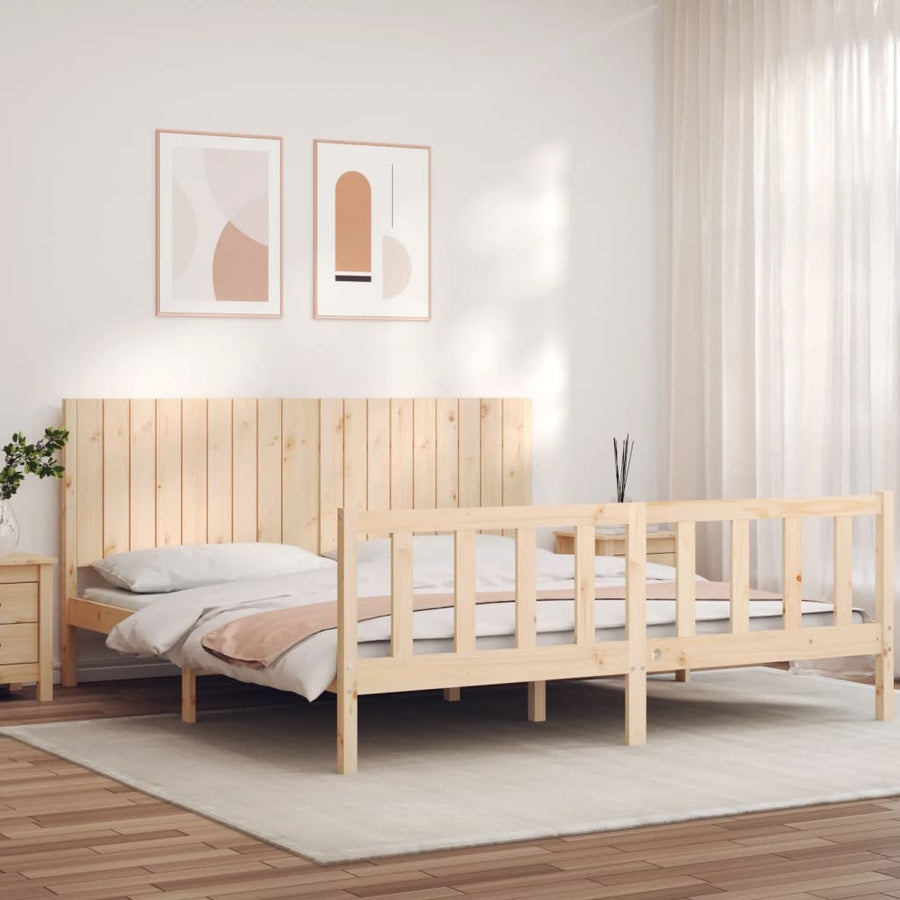 Bedframe Met Hoofdbord Massief Hout 6Ft Super King 180 x 200 cm Naturel