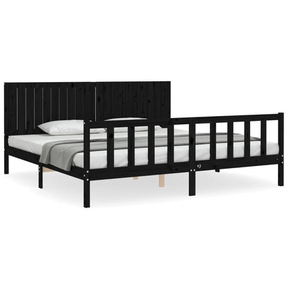 Bedframe Met Hoofdbord Massief Hout 200 x 200 cm Zwart