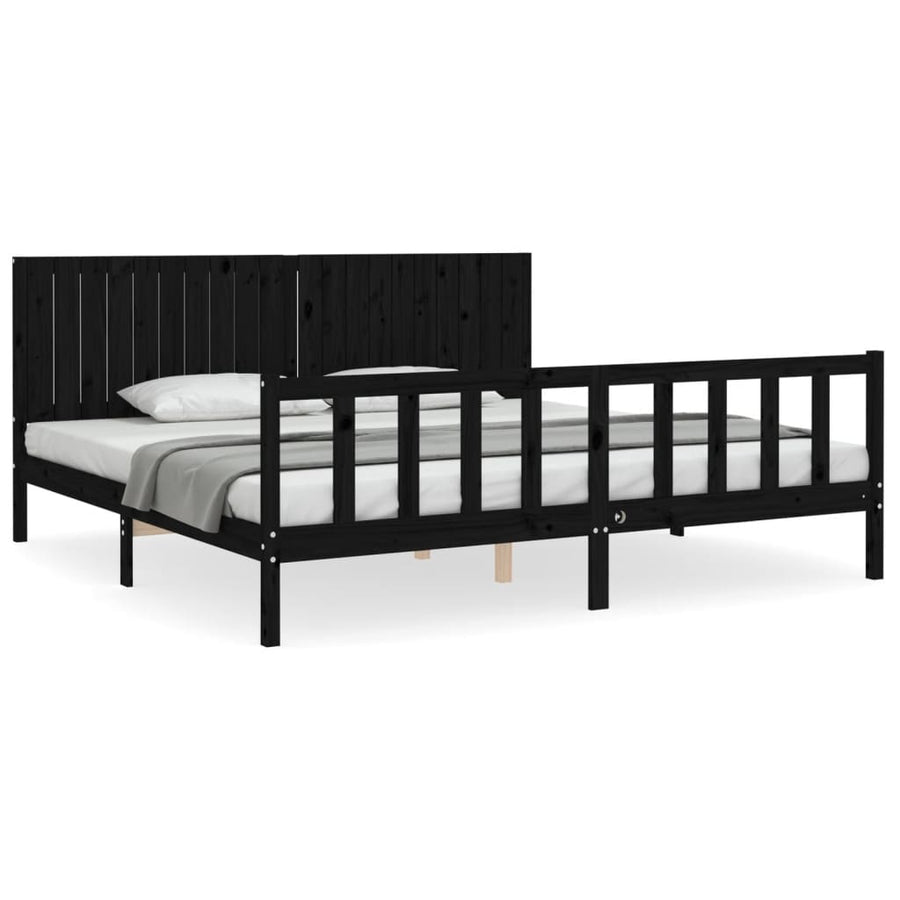 Bedframe Met Hoofdbord Massief Hout 200 x 200 cm Zwart