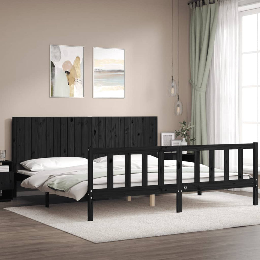 Bedframe Met Hoofdbord Massief Hout 200 x 200 cm Zwart