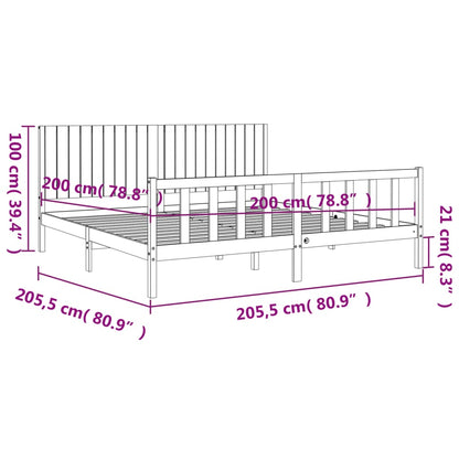 Bedframe Met Hoofdbord Massief Hout 200 x 200 cm Zwart