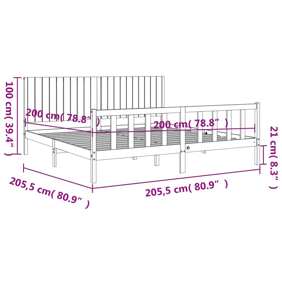 Bedframe Met Hoofdbord Massief Hout 200 x 200 cm Zwart