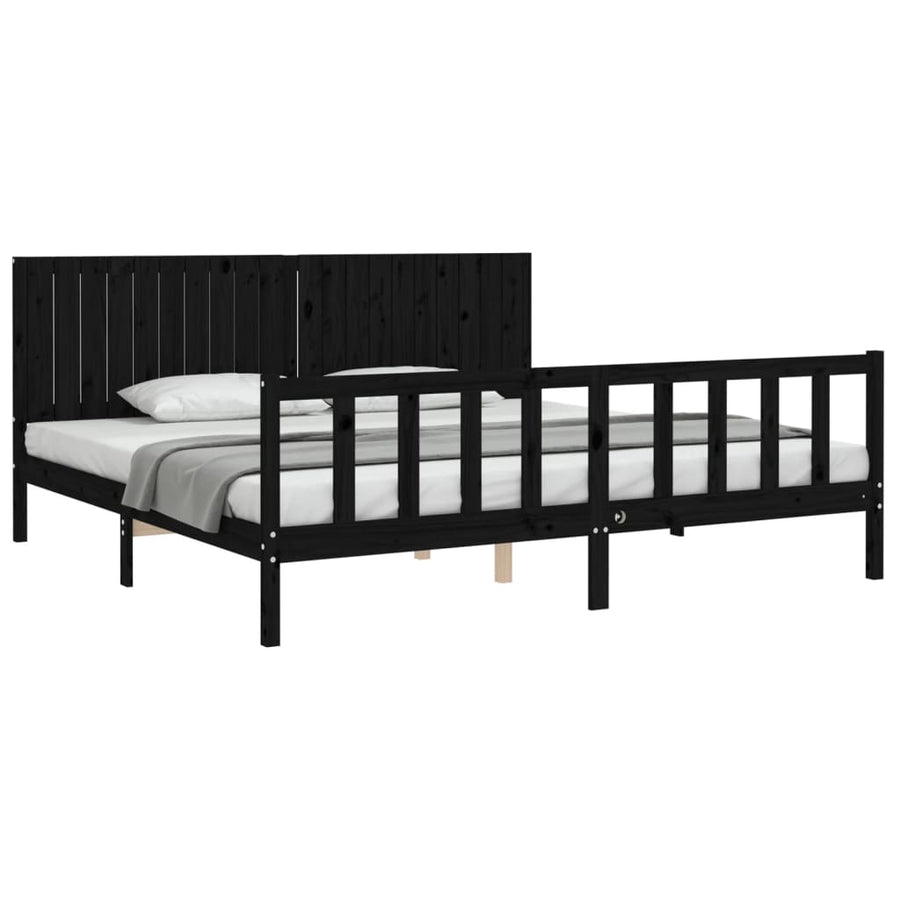 Bedframe Met Hoofdbord Massief Hout 200 x 200 cm Zwart