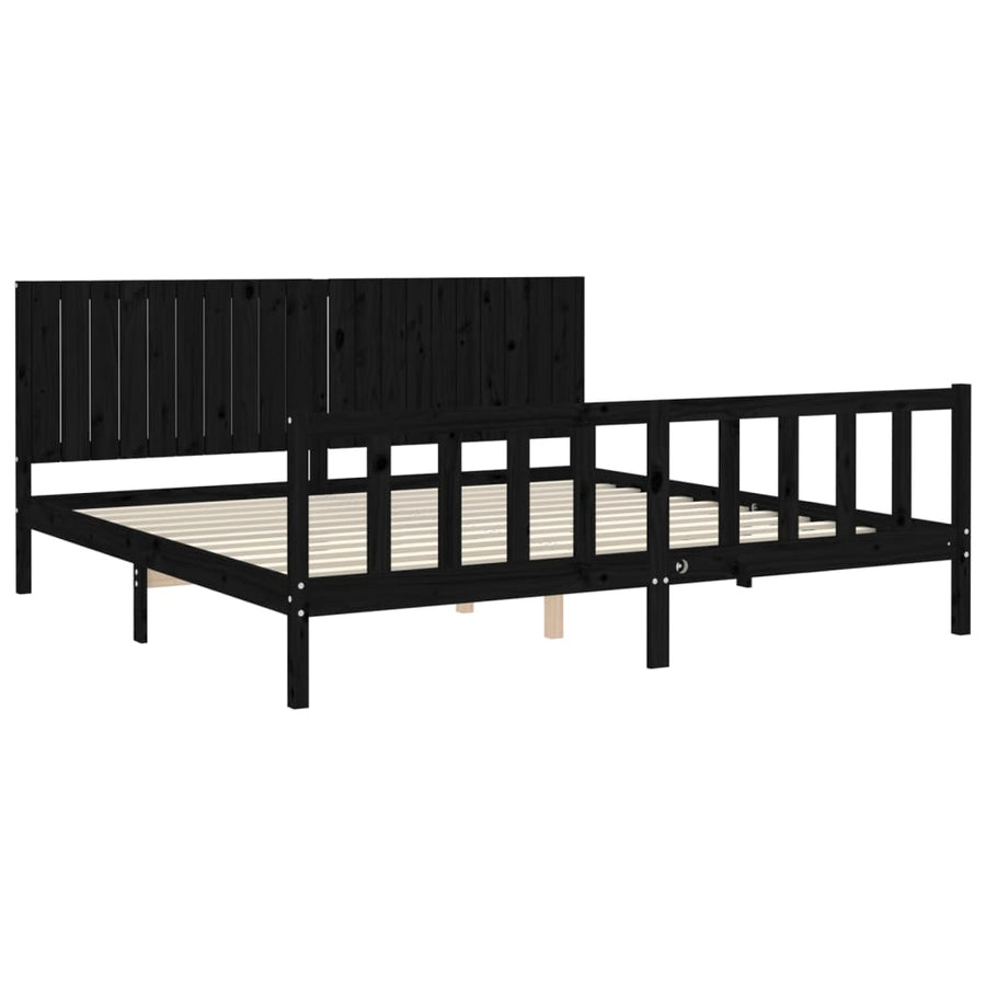 Bedframe Met Hoofdbord Massief Hout 200 x 200 cm Zwart