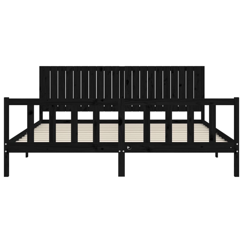 Bedframe Met Hoofdbord Massief Hout 200 x 200 cm Zwart