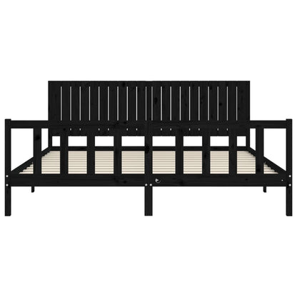 Bedframe Met Hoofdbord Massief Hout 200 x 200 cm Zwart