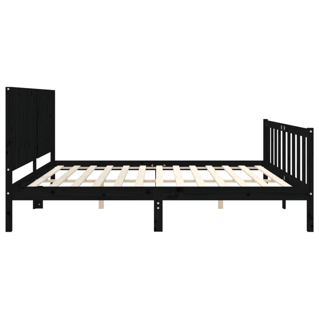 Bedframe Met Hoofdbord Massief Hout 200 x 200 cm Zwart