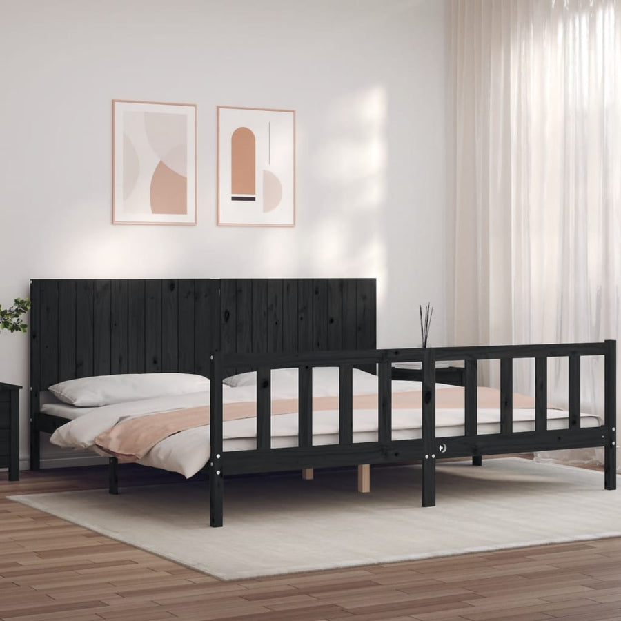 Bedframe Met Hoofdbord Massief Hout 200 x 200 cm Zwart