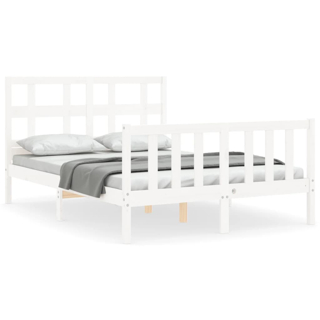 Bedframe Met Hoofdbord Massief Hout 140 x 190 cm Wit