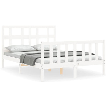 Bedframe Met Hoofdbord Massief Hout 140 x 190 cm Wit