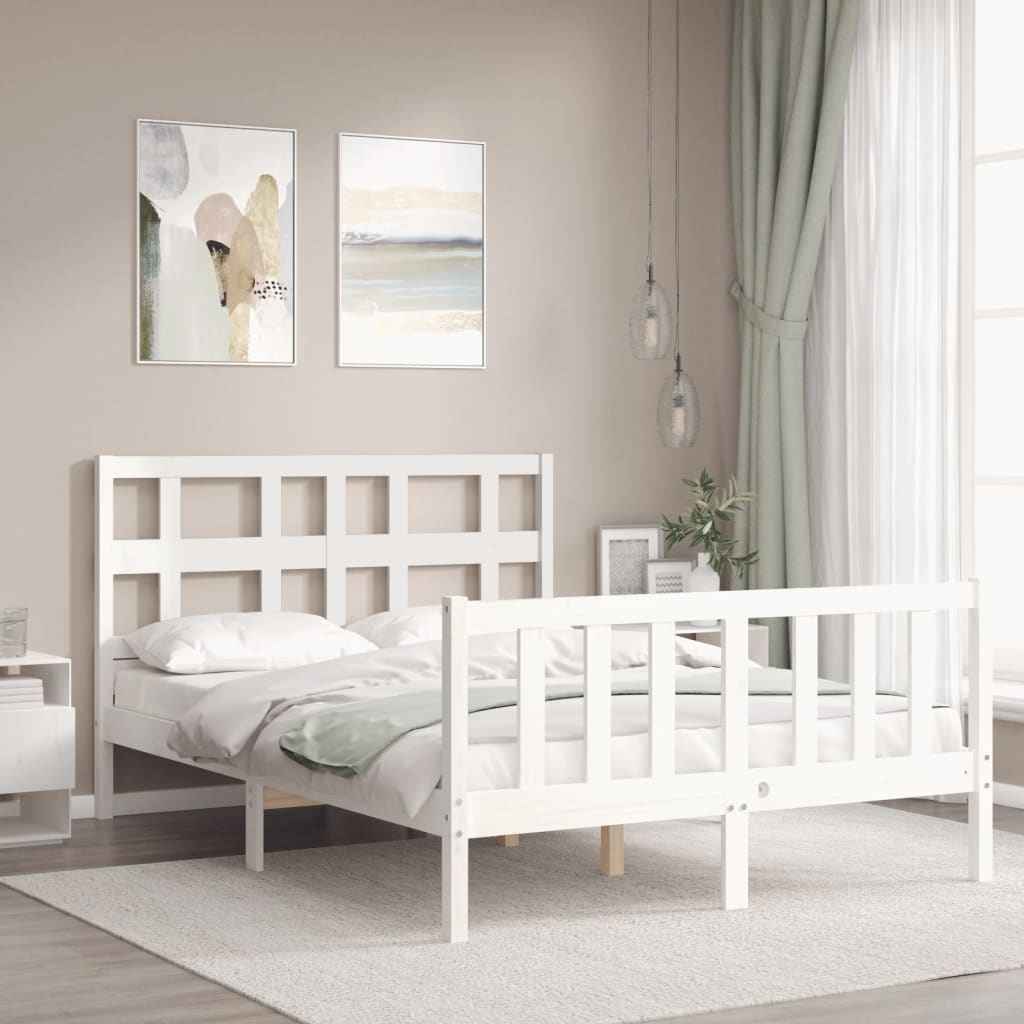 Bedframe Met Hoofdbord Massief Hout 140 x 190 cm Wit