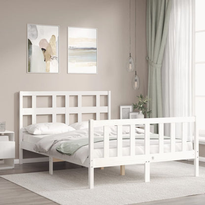 Bedframe Met Hoofdbord Massief Hout 140 x 190 cm Wit
