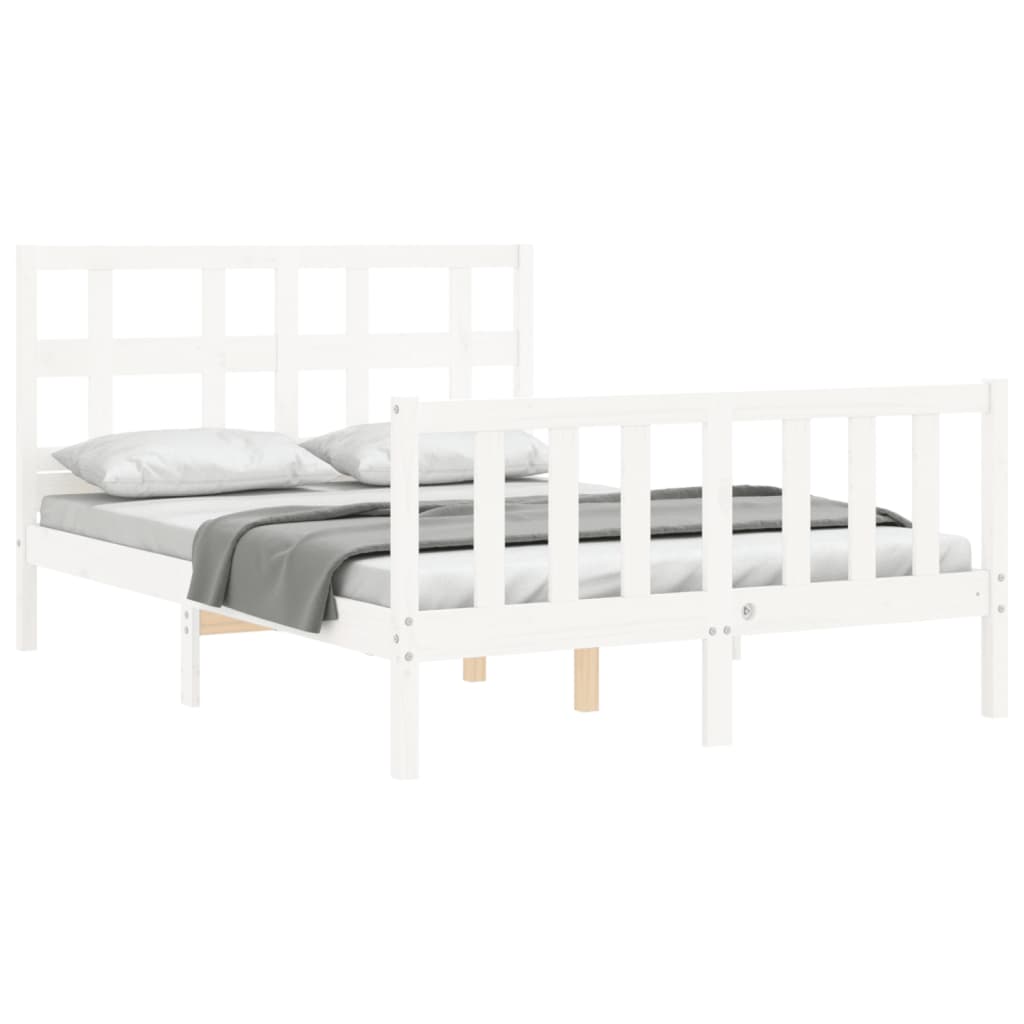 Bedframe Met Hoofdbord Massief Hout 140 x 190 cm Wit