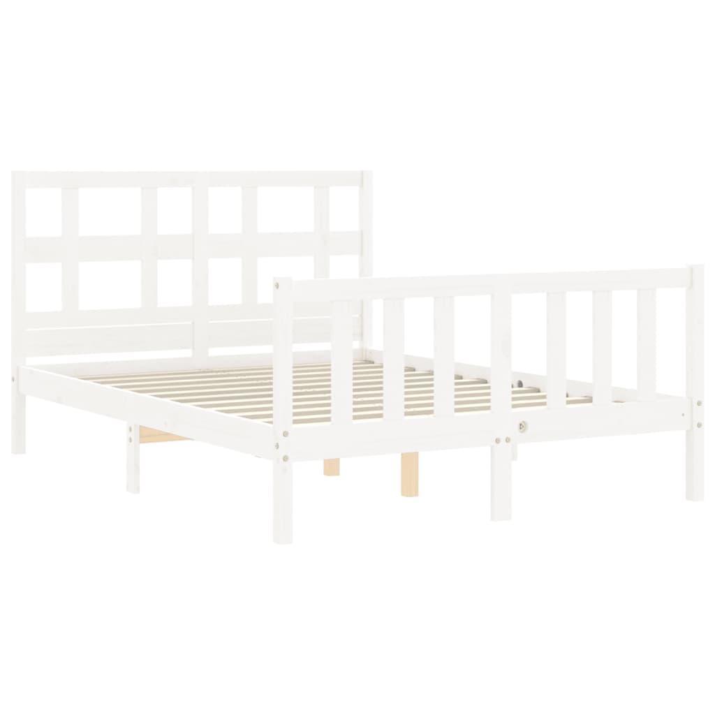 Bedframe Met Hoofdbord Massief Hout 140 x 190 cm Wit
