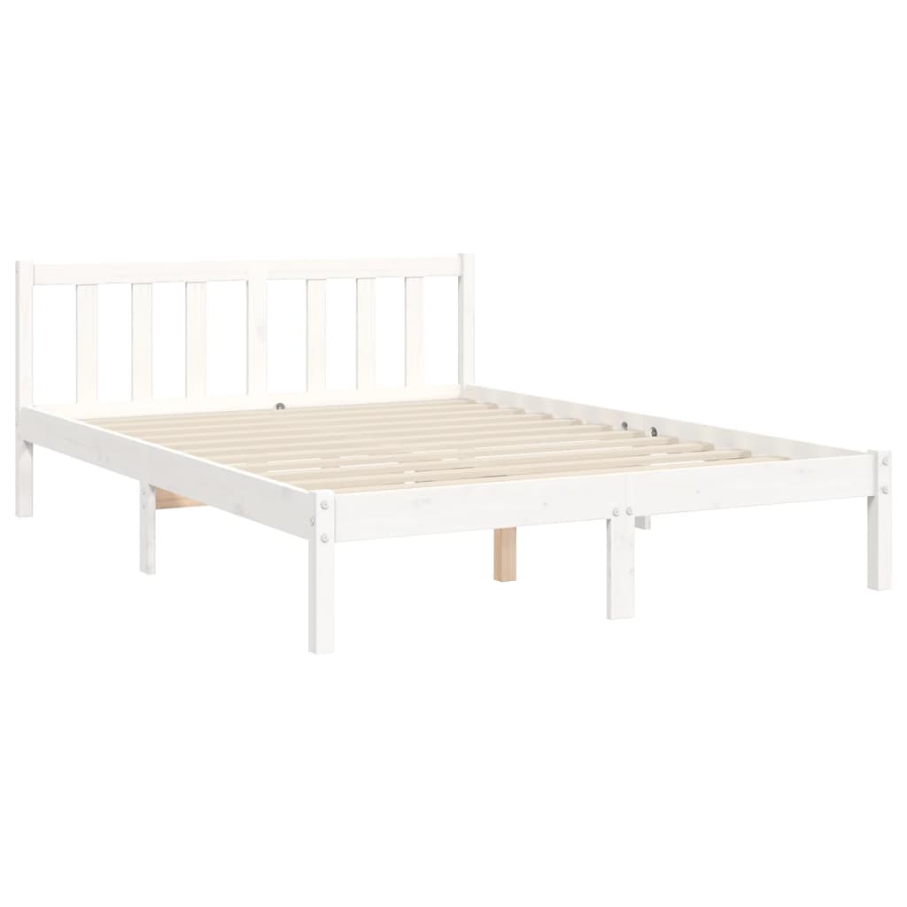 Bedframe Met Hoofdbord Massief Hout 140 x 190 cm Wit