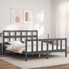 Bedframe Met Hoofdbord Massief Hout 160 x 200 cm Grijs