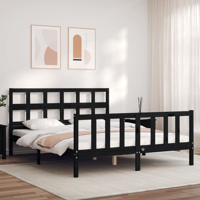 Bedframe Met Hoofdbord Massief Hout 160 x 200 cm Zwart