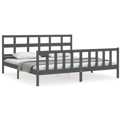 Bedframe Met Hoofdbord Massief Hout 200 x 200 cm Grijs