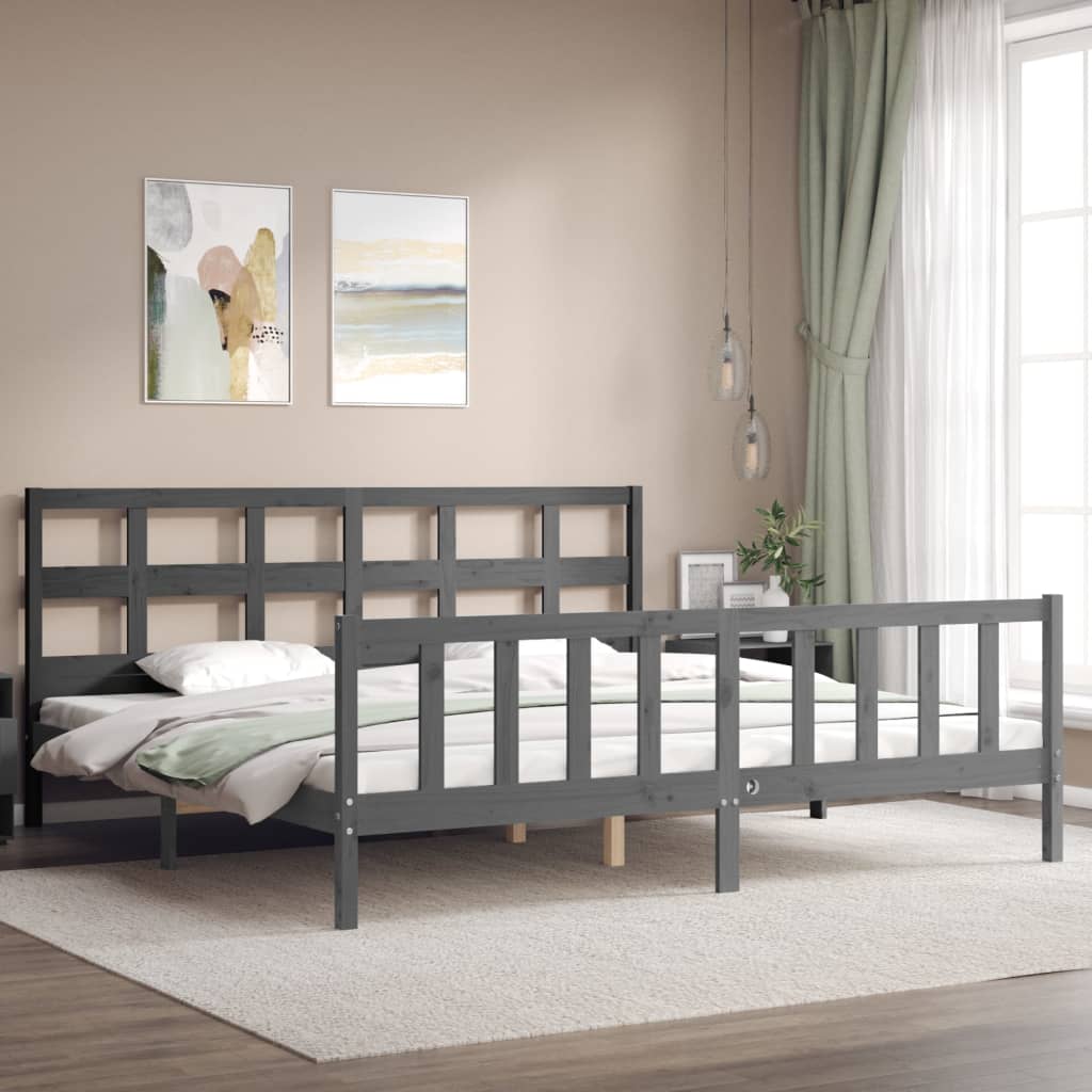 Bedframe Met Hoofdbord Massief Hout 200 x 200 cm Grijs