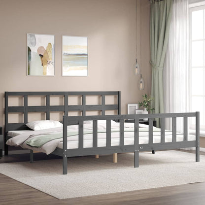 Bedframe Met Hoofdbord Massief Hout 200 x 200 cm Grijs