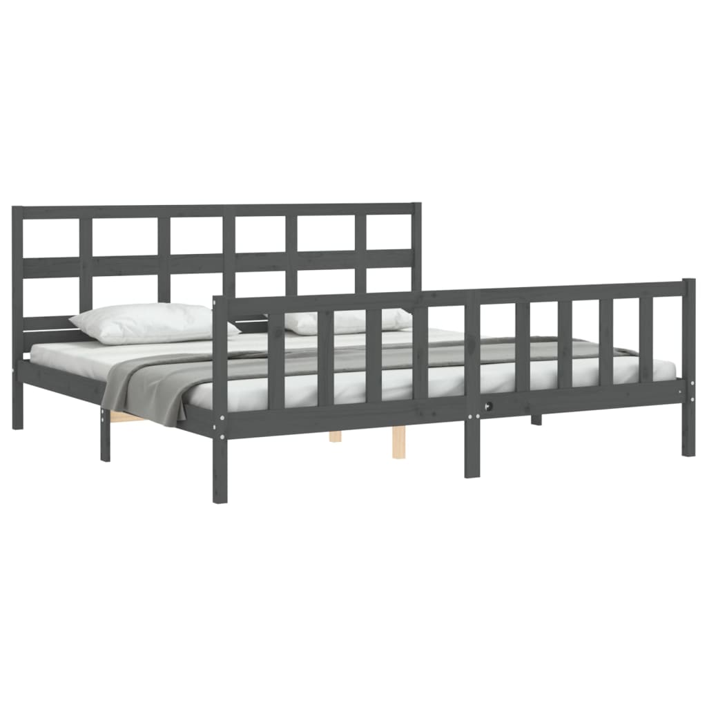 Bedframe Met Hoofdbord Massief Hout 200 x 200 cm Grijs